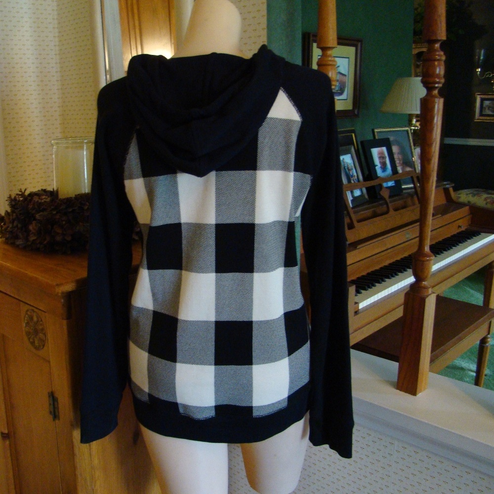 Ralph Lauren Black and Cream  Buffalo Check Long Sleeve Hoodie Shirt, Size L - Picture 3 of 9
